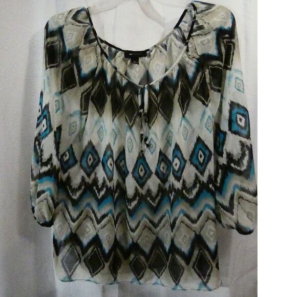 AB Studio Women's Large Sheer Blouse Peasant Boho Southwestern - Picture 1 of 4